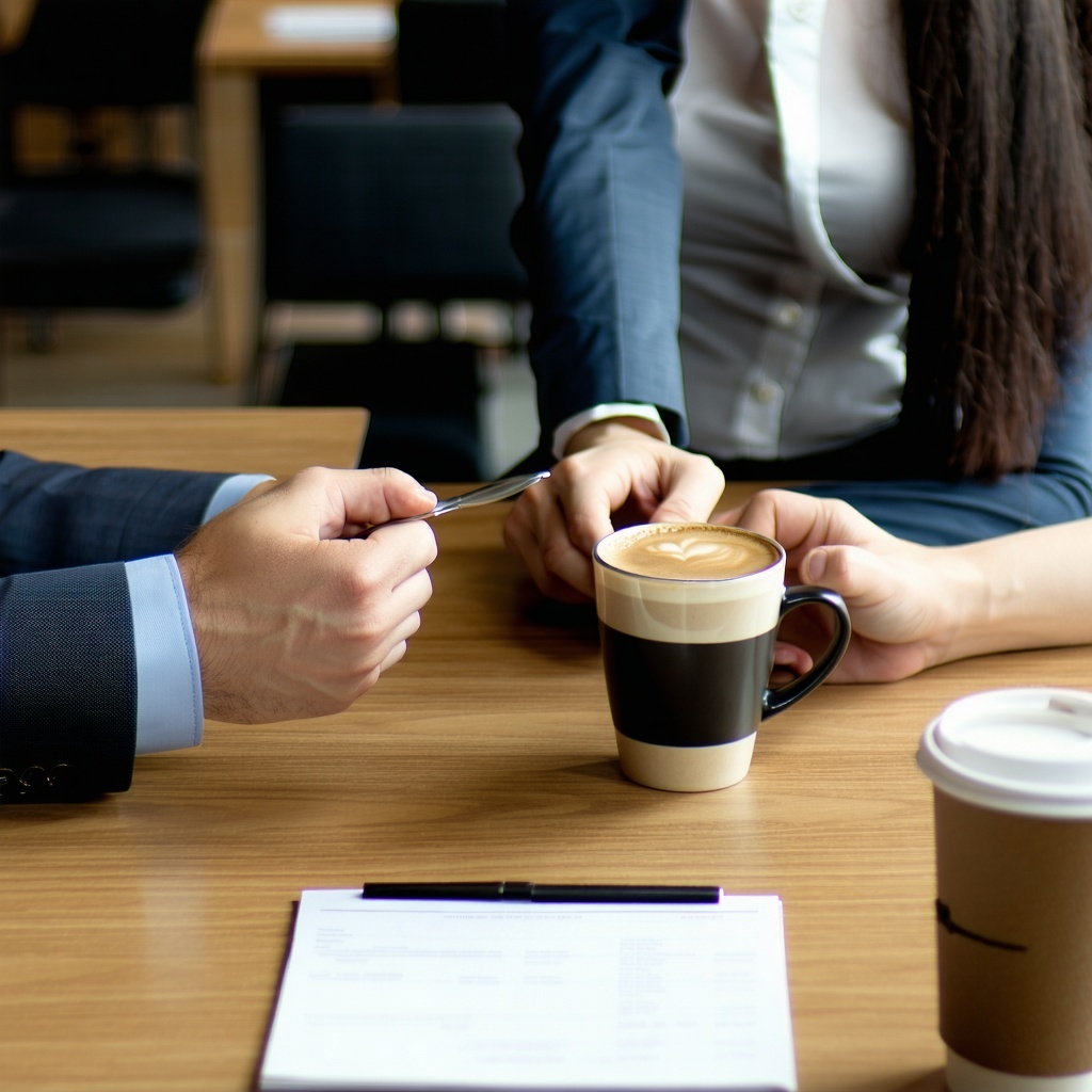 two business representatives having a negotiation in a coffee You cant see their faces